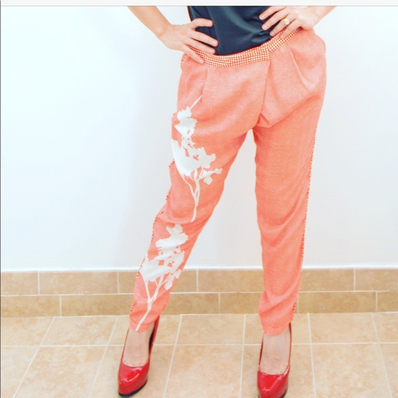 Zara Pants - Zara Red Patterned Pants